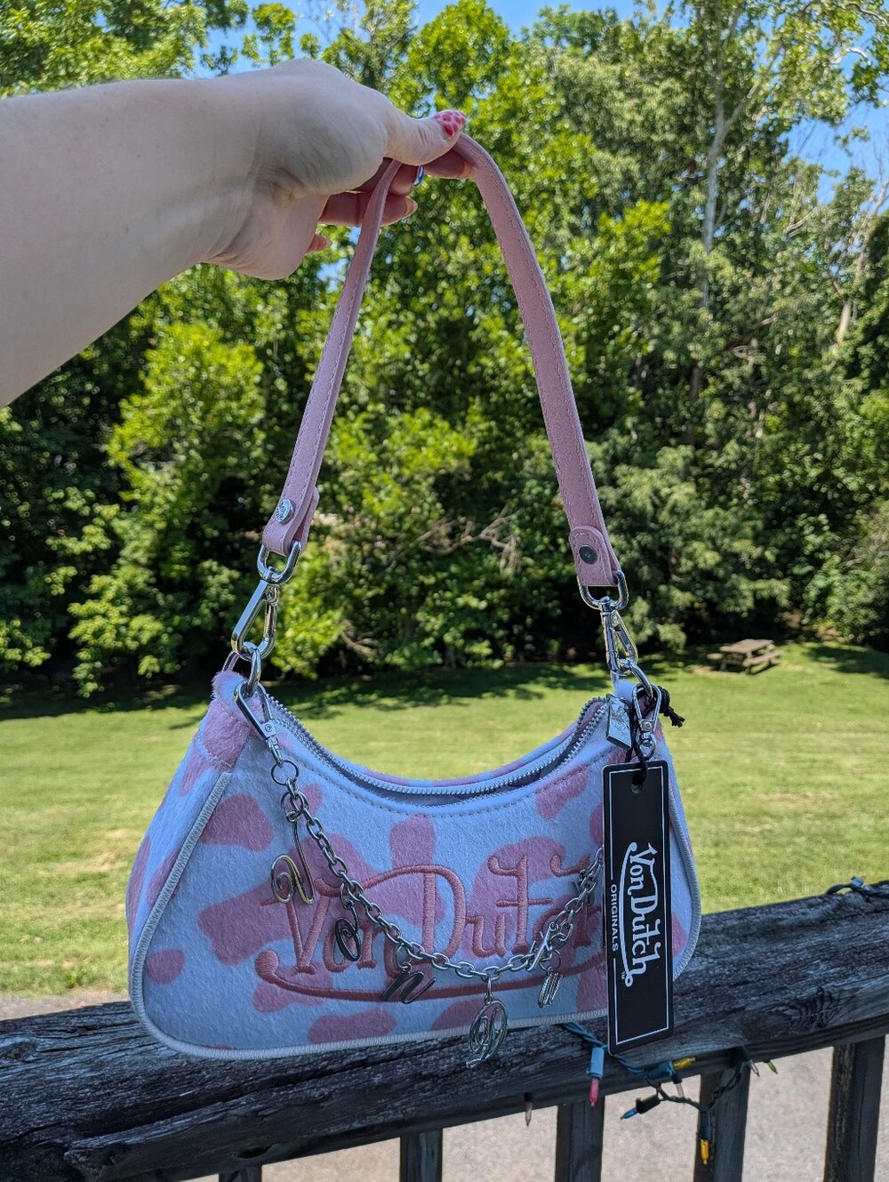 Y2K Von Dutch Pink Cow Print Shoulder Bag - NWT